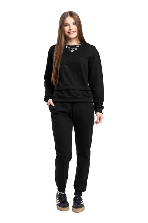 Conjunto Juvenil Feminino em Moletom com Strass (Preto) Gloss