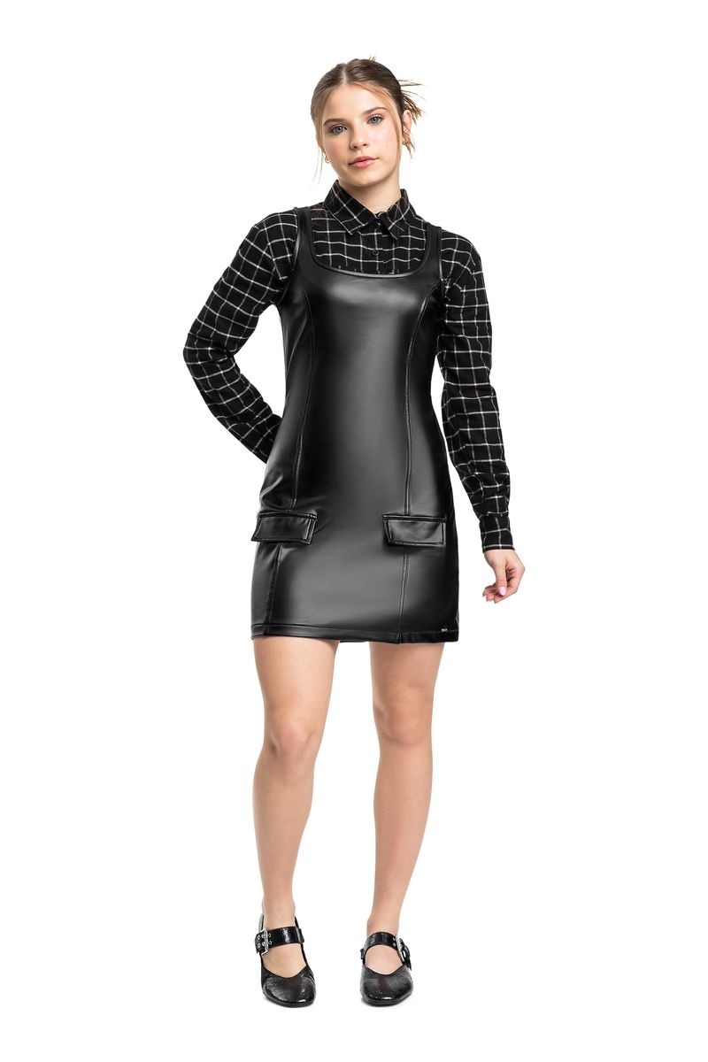 Vestido Juvenil Regata em Malha Cirrê Peluciada (Preto) Gloss