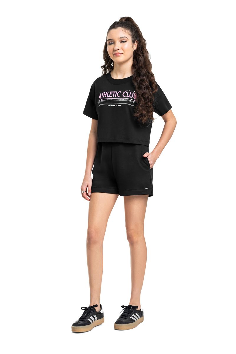 Conjunto Juvenil com Blusa Athletic Club e Short (Preto) Gloss