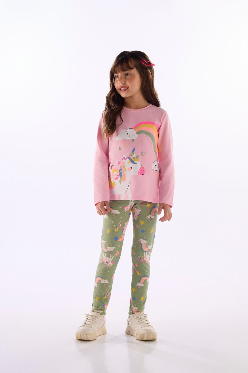 Conjunto Infantil Blusa Unicórnio e Calça Legging (Rosa) Quimby