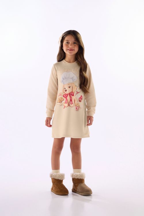 Vestido Infantil Mini Chef em Moletom (Bege) Quimby