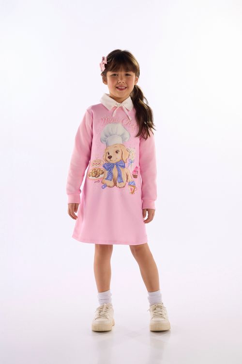 Vestido Infantil Mini Chef em Moletom (Rosa) Quimby