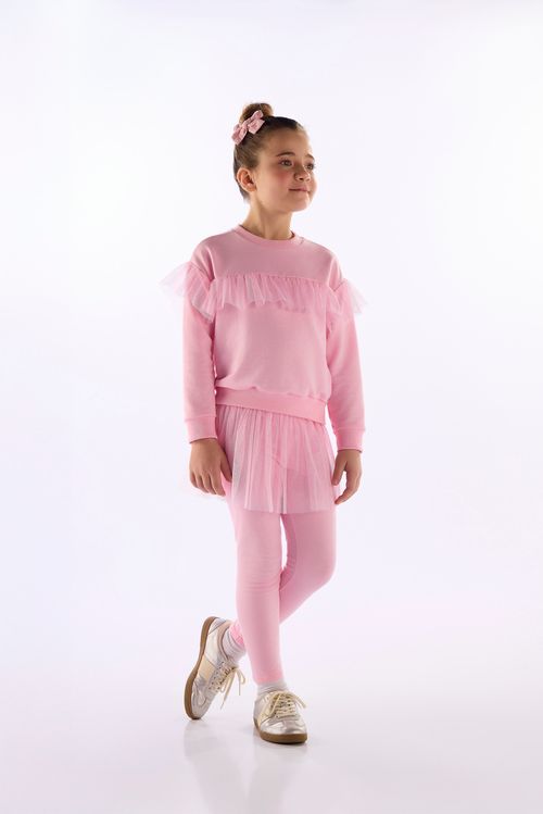 Blusão Infantil em Moletom com Tule Glitter (Rosa) Quimby