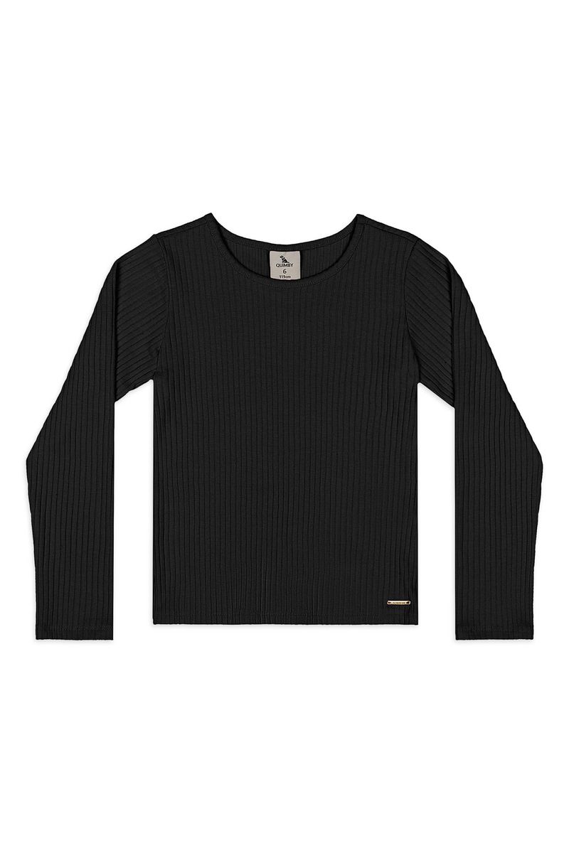Blusa Infantil em Ribana Canelada Manga Longa (Preto) Quimby