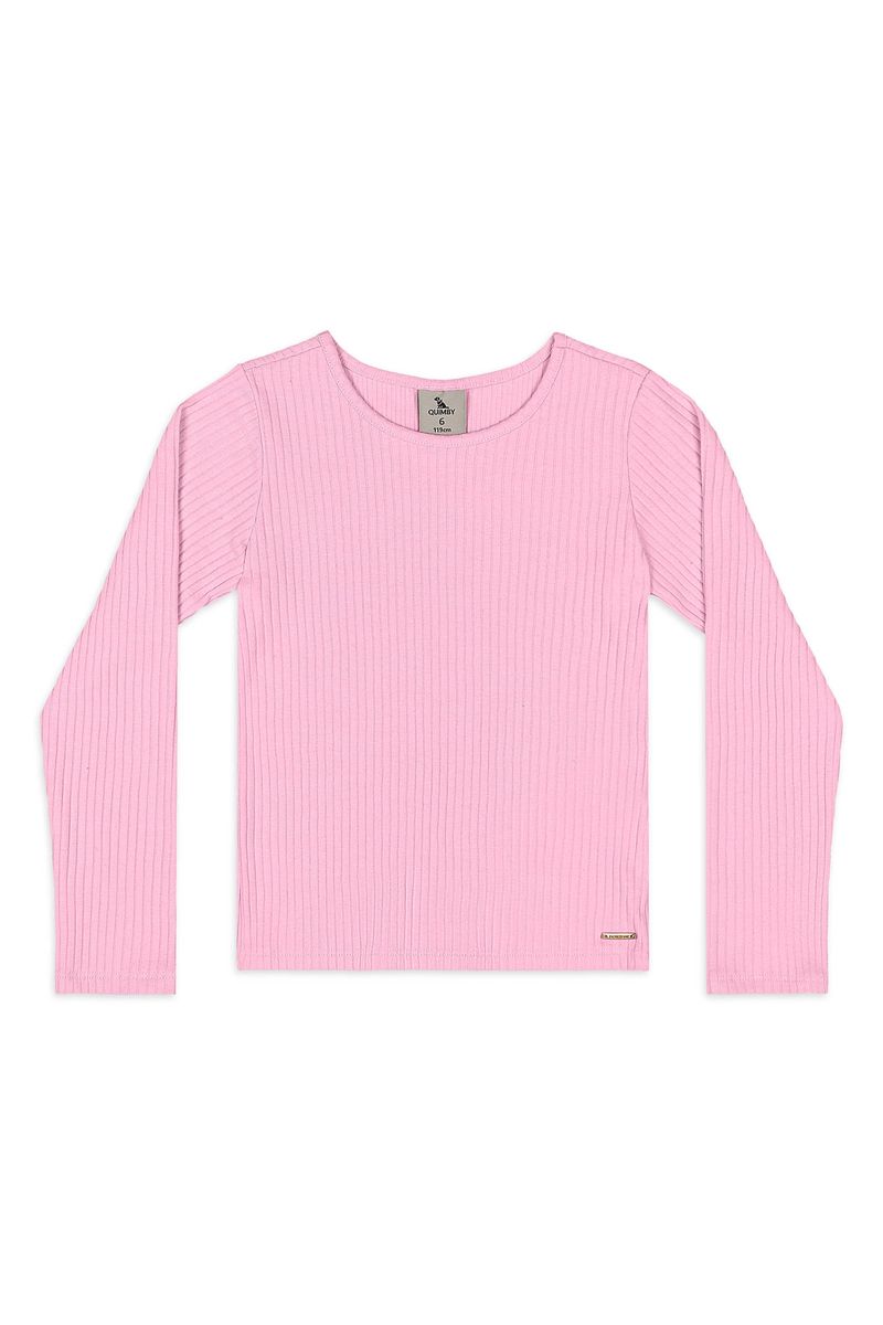 Blusa Infantil em Ribana Canelada Manga Longa (Rosa) Quimby