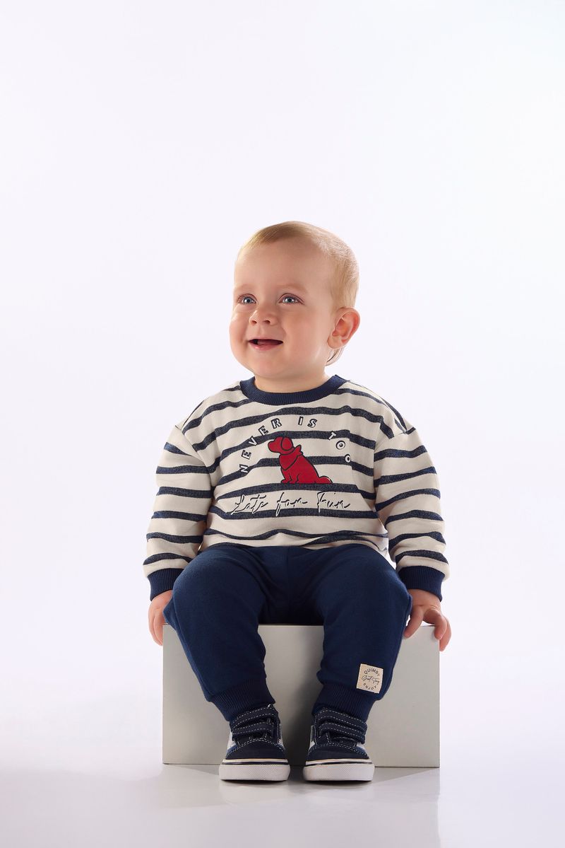 Conjunto Bebê Menino Blusão Listrado e Calça (Azul) Quimby