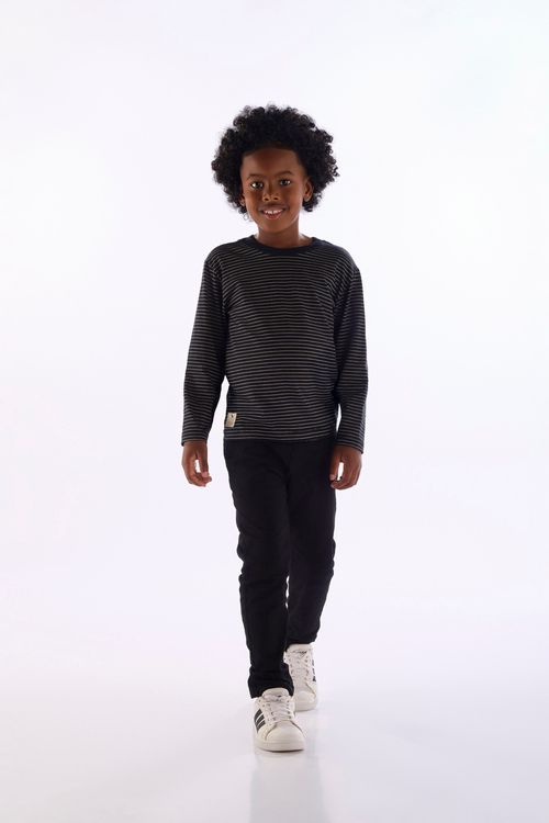 Camiseta Infantil Manga Longa Listrada (Preto) Quimby