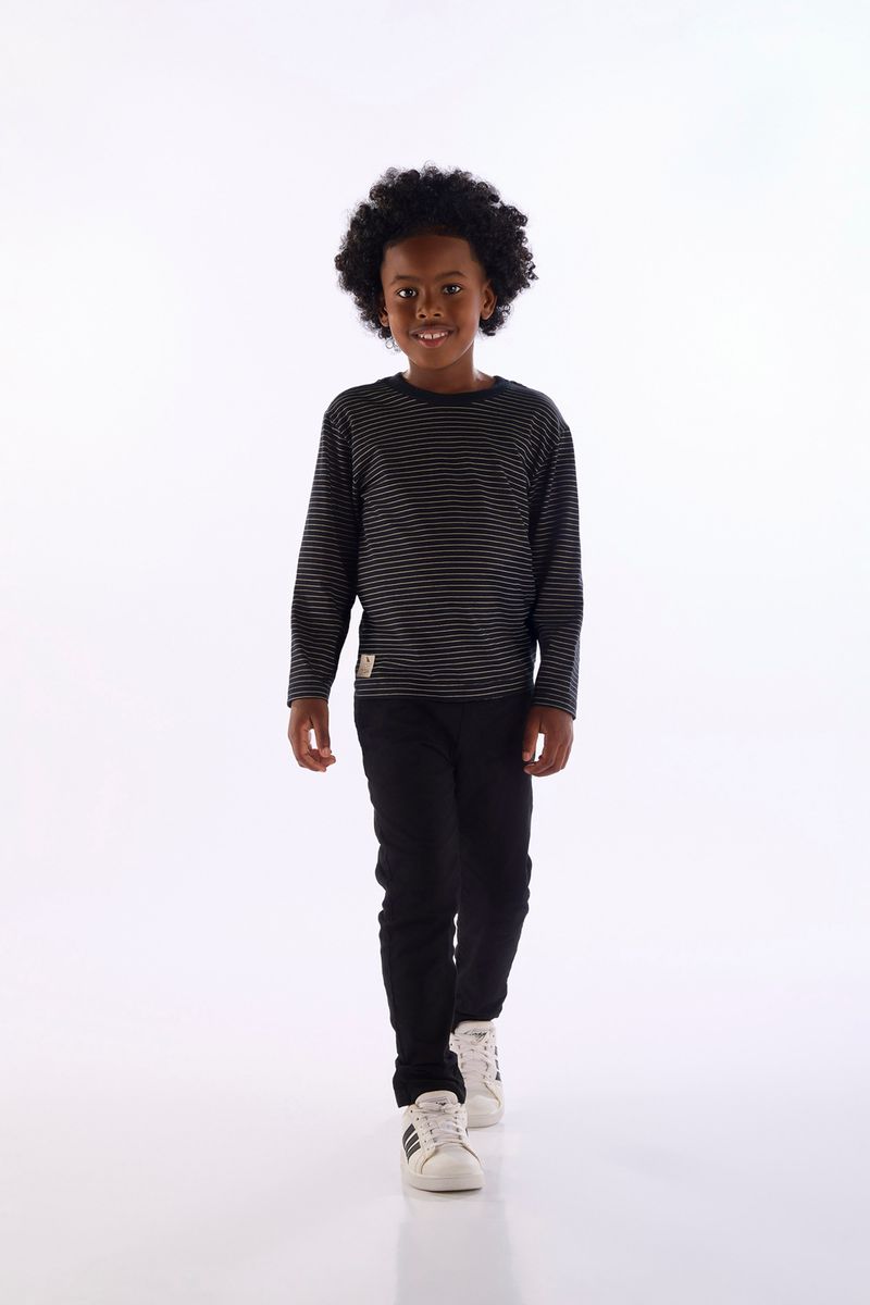 Camiseta Infantil Manga Longa Listrada (Preto) Quimby