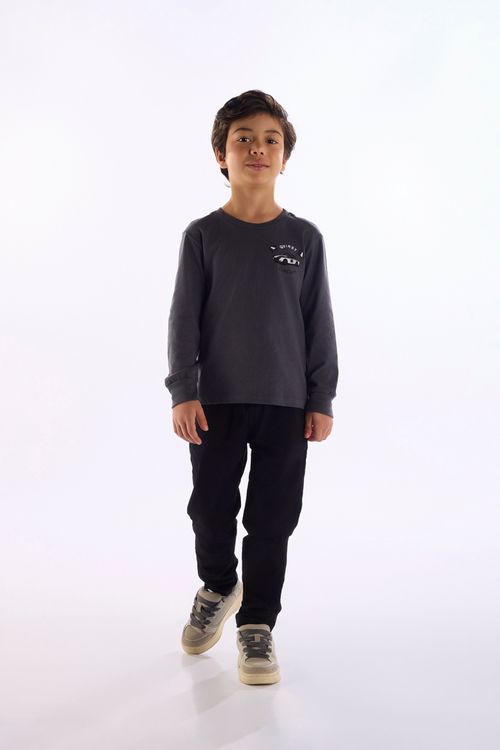 Camiseta Infantil Manga Longa com Estampa de Carro (Cinza) Quimby