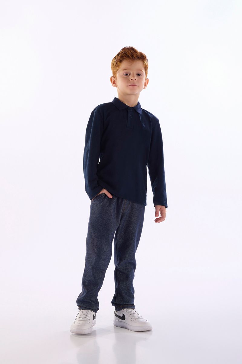 Camisa Polo Infantil em Piquet (Azul Marinho) Quimby