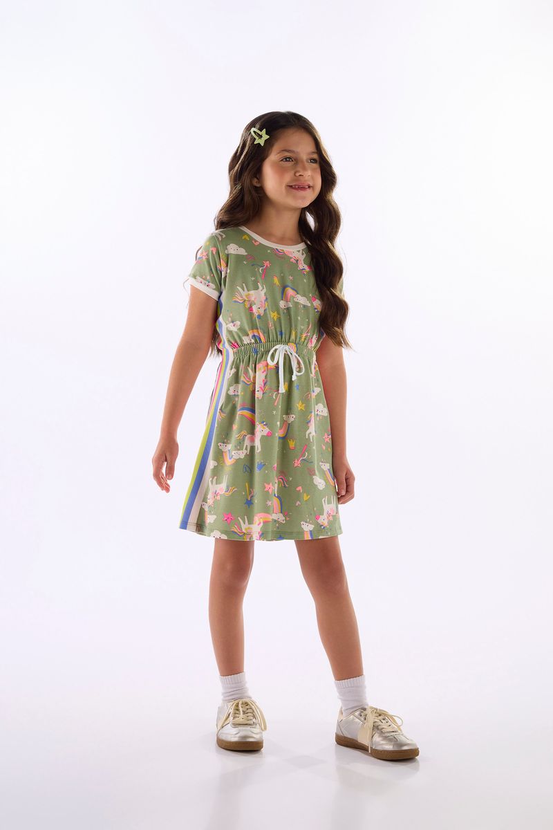Vestido Infantil Cotton com Estampa Fantasia (Verde) Quimby