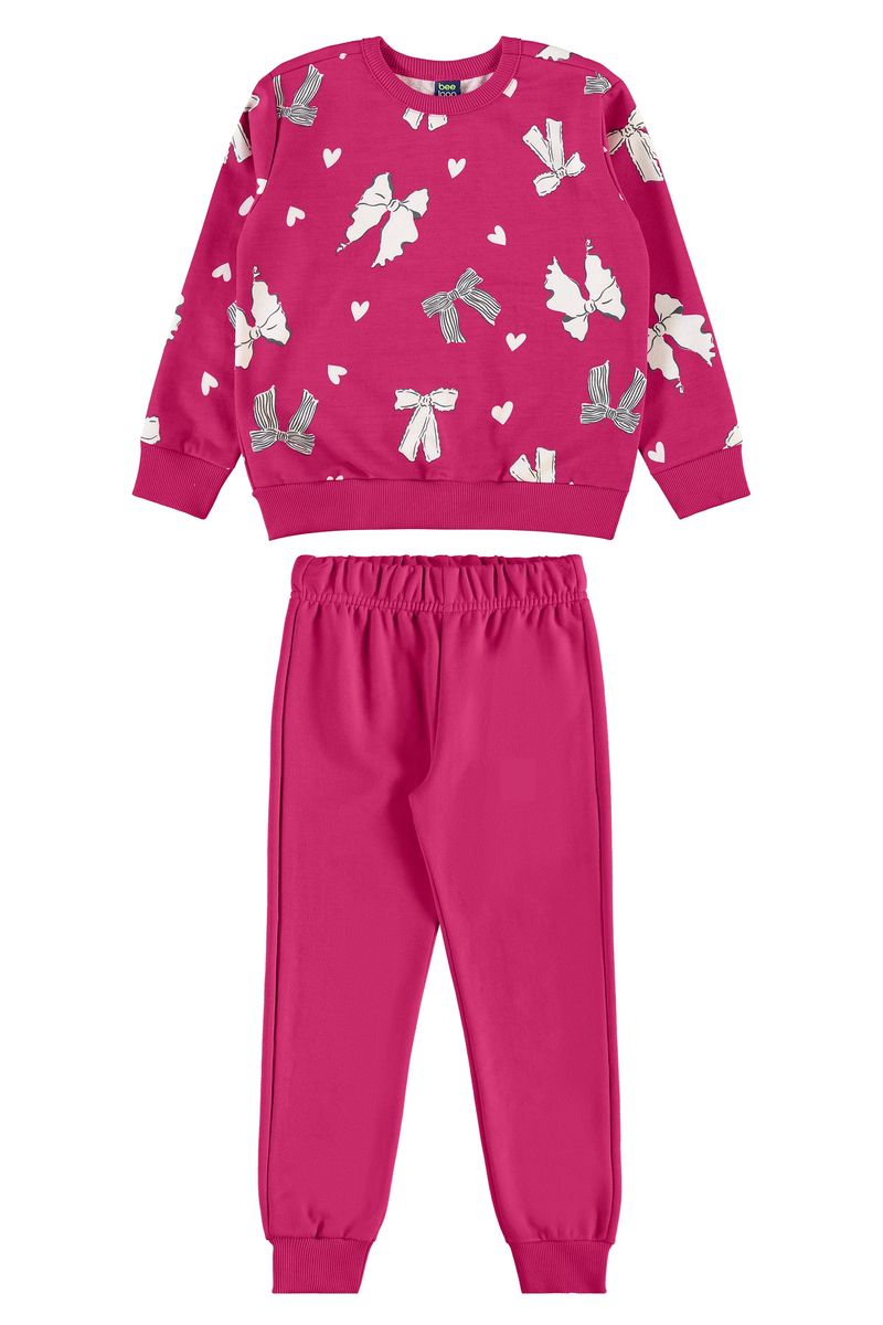 Conjunto Infantil com Blusão Laços e Corações e Calça (Rosa Pink Fluorescente) Bee Loop