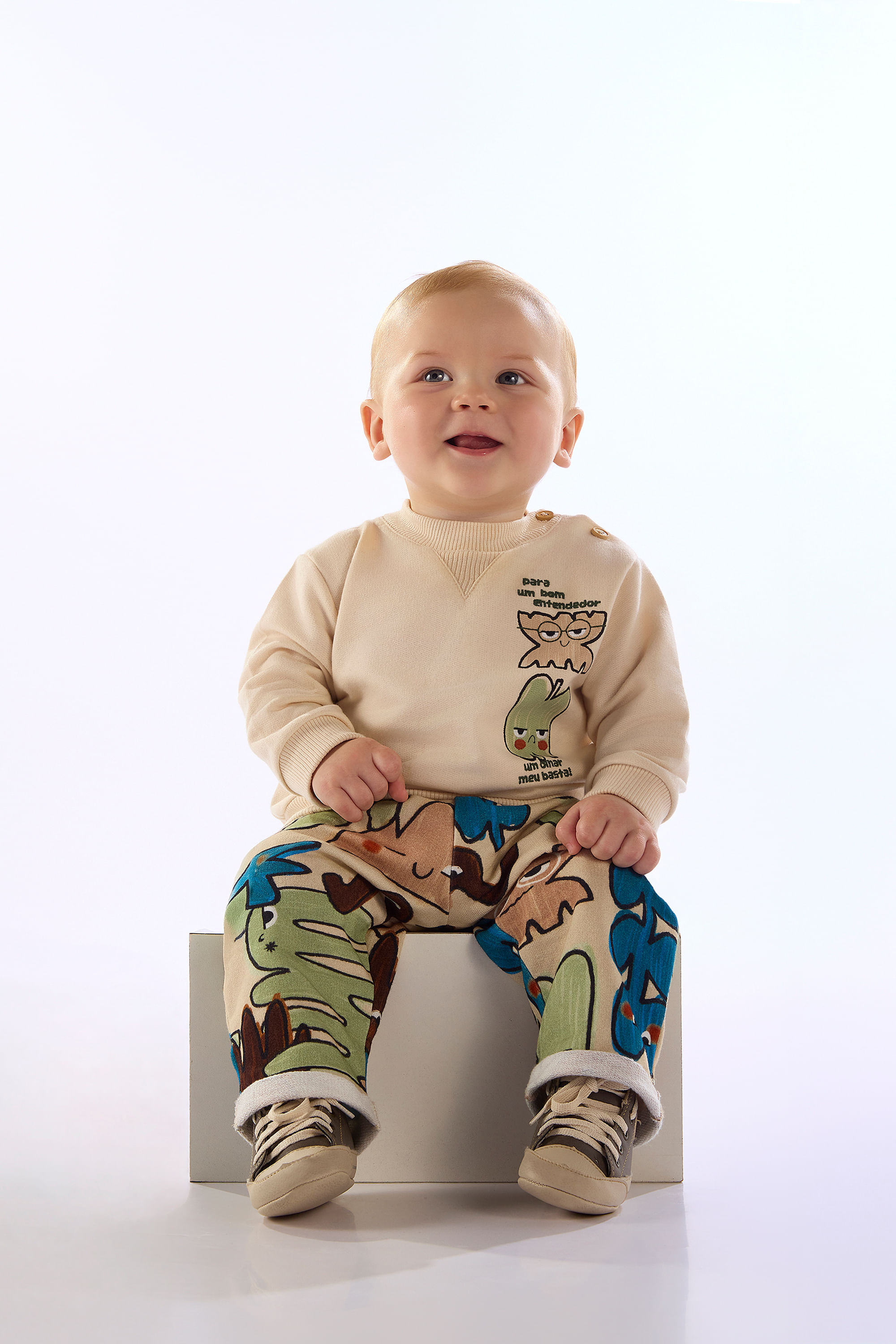 Conjunto Humor para Bebê Menino com Blusão e Calça (Bege) Três e Já