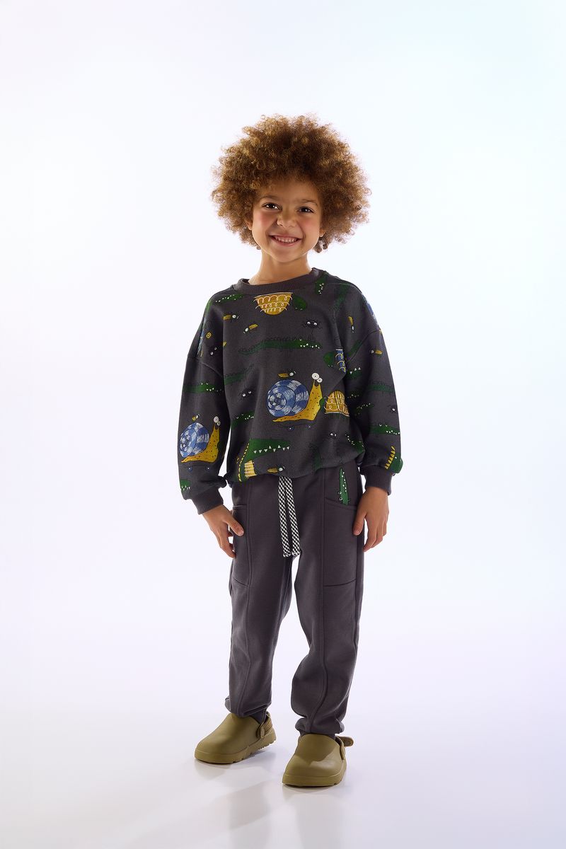 Conjunto Pega-Pega Blusão e Calça para Menino (Cinza Chumbo) Três e Já