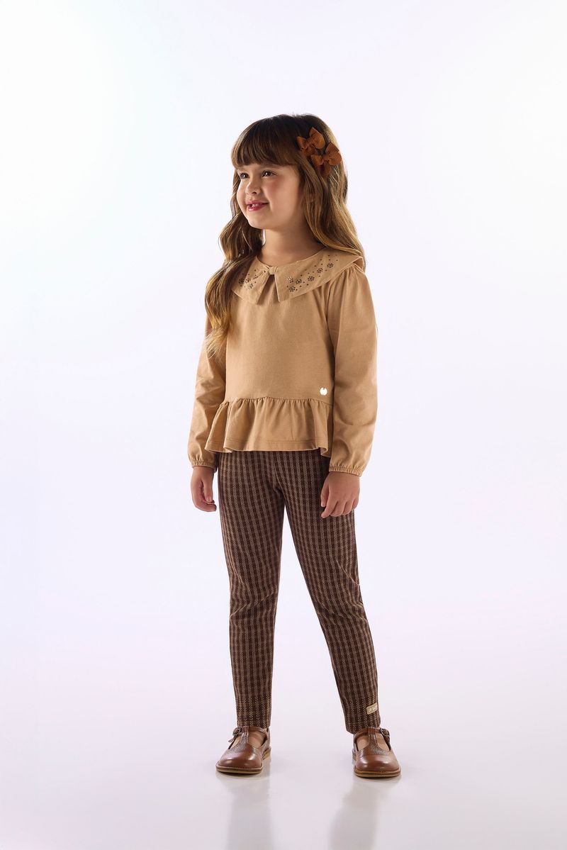 Calça Infantil Menina Em Jacquard Com Elastano (Marrom) Up Baby