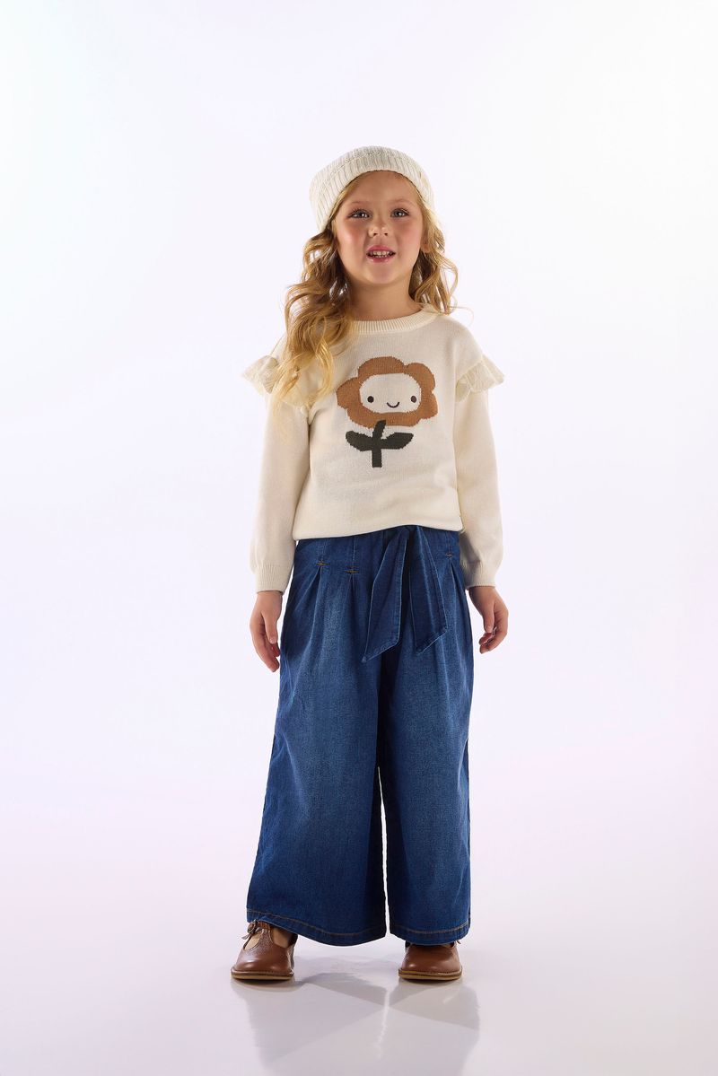 Calça Wide Leg Infantil Feminina Com Faixa (Azul) Up Baby