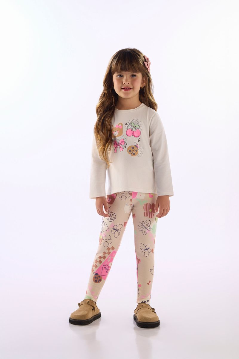 Calça Legging Infantil Menina Em Malha Peluciada (Off White) Up Baby