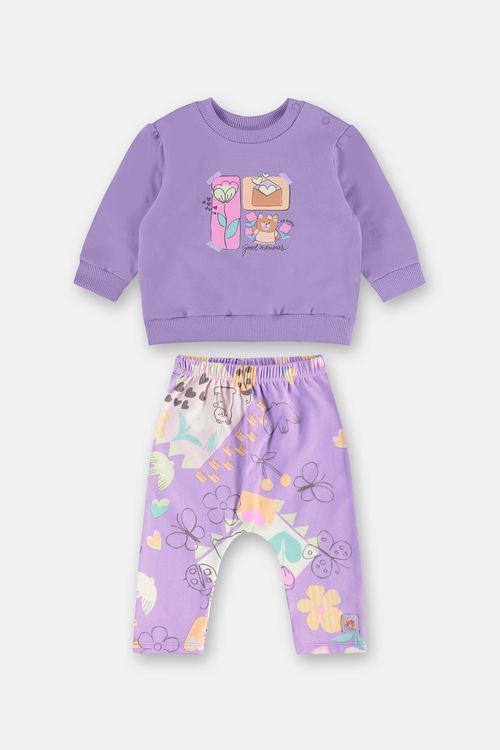 Conjunto para Bebê Menina Blusão e Calça Em Super Cotton (Roxo) Up Baby