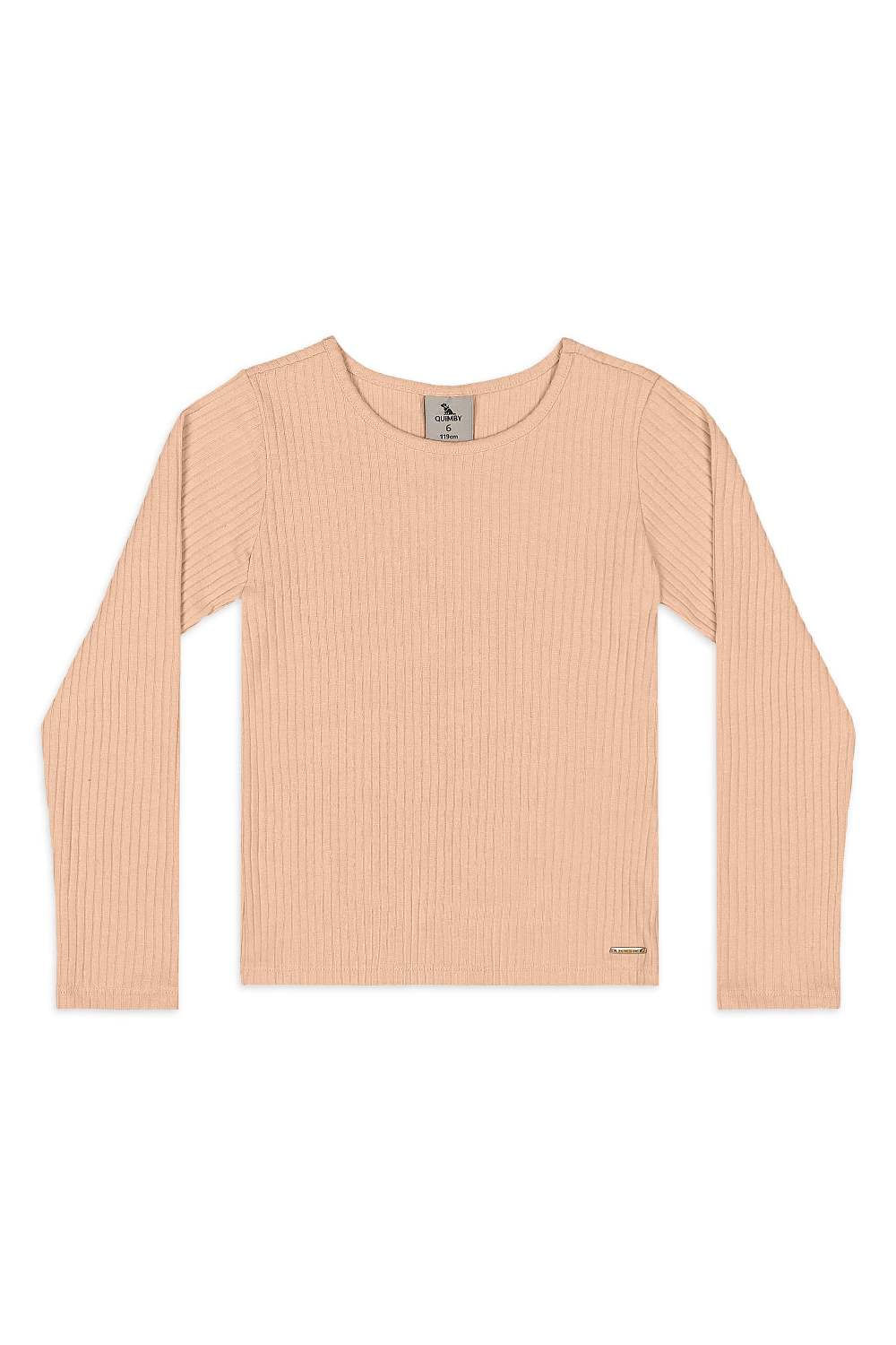Blusa Infantil em Ribana Canelada Manga Longa (Marrom) Quimby