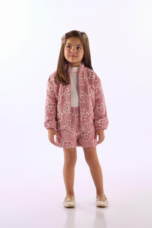 Jaqueta Infantil Menina Veludo Bordado Com Forro (Rosa) Up Baby
