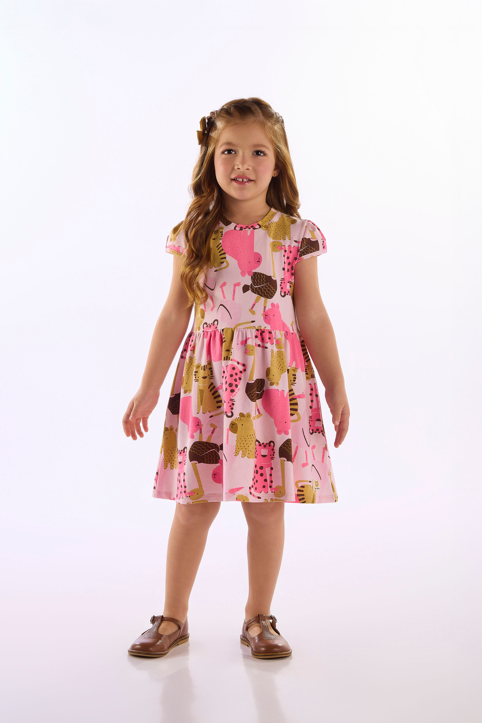 Vestido Infantil Menina Em Cotton Com Estampa De Bichos (Multicolor) Up Baby