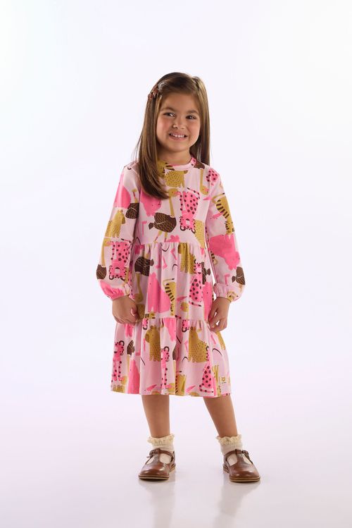 Vestido Infantil Menina Em Cotton Com Manga Longa (Multicolor) Up Baby