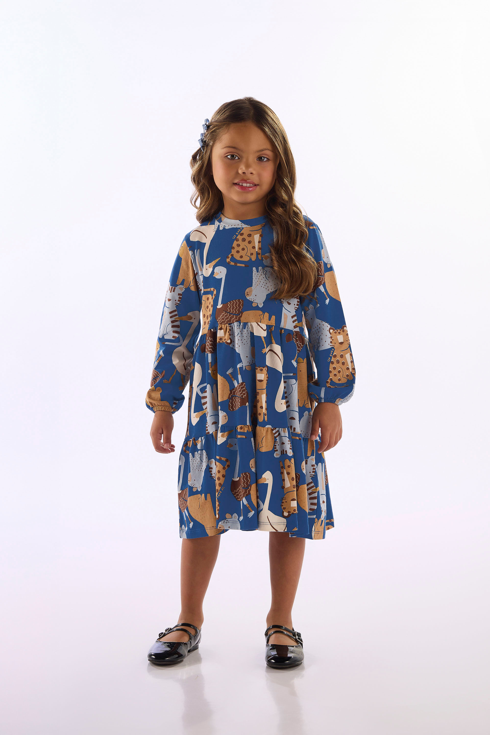 Vestido Infantil Menina Em Cotton Com Manga Longa (Multicolor) Up Baby