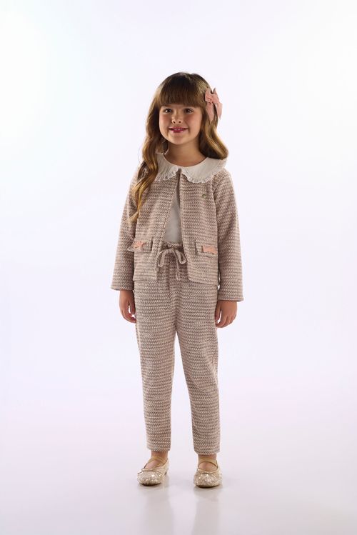 Casaco Infantil Menina Em Malha Tweed Com Laço (Rosa) Up Baby