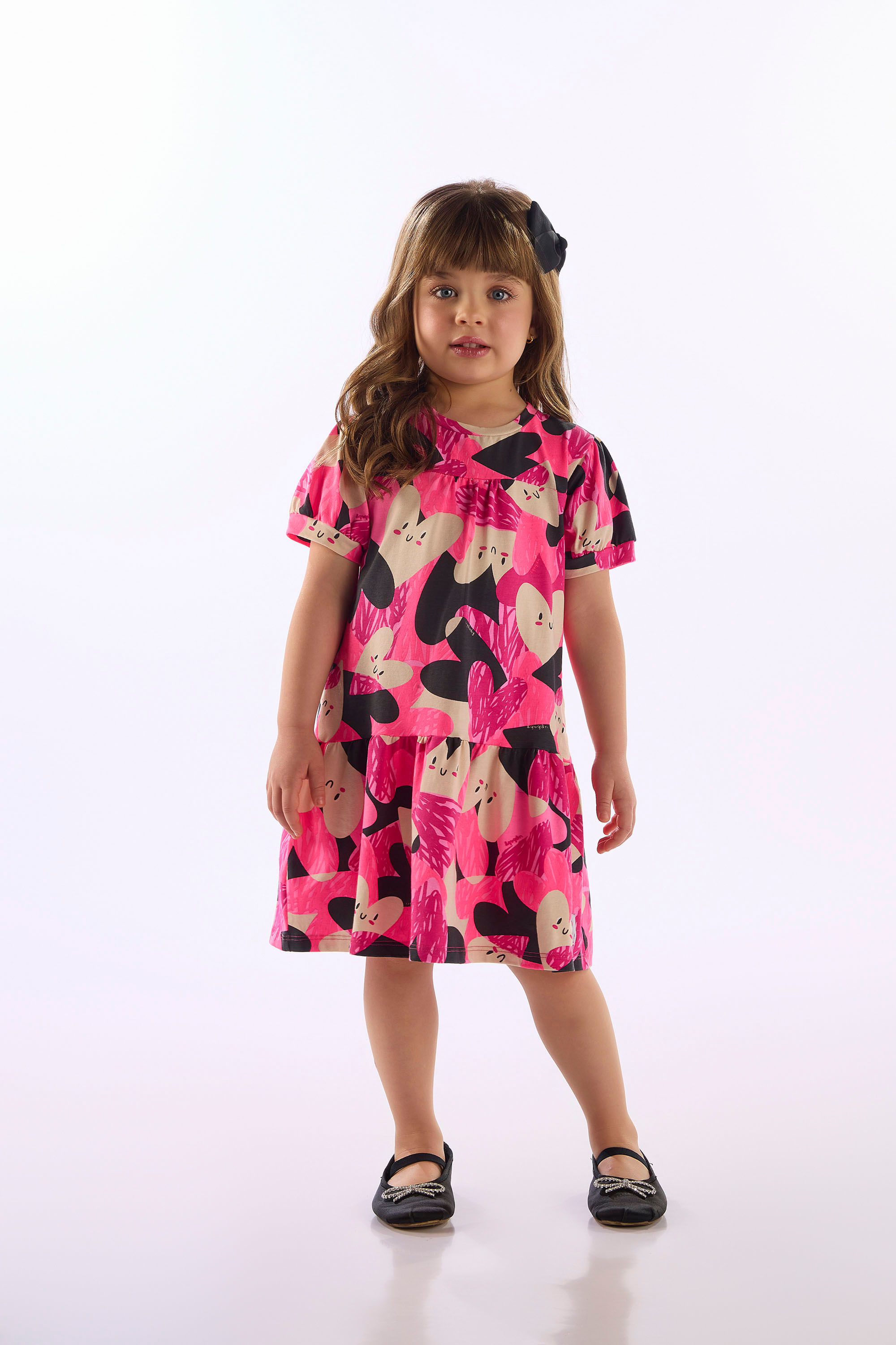 Vestido Infantil Em Cotton Com Manga Bufante (Rosa) Up Baby