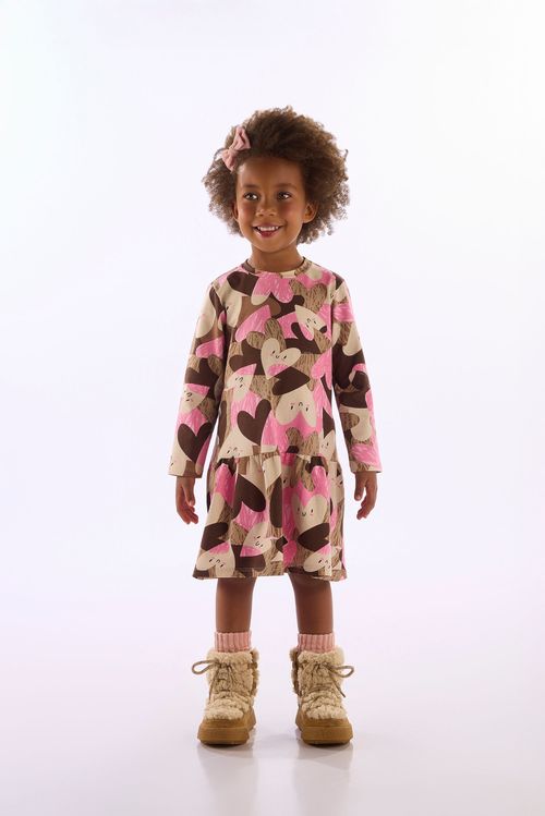 Vestido Infantil Em Cotton Com Manga Longa (Marrom) Up Baby