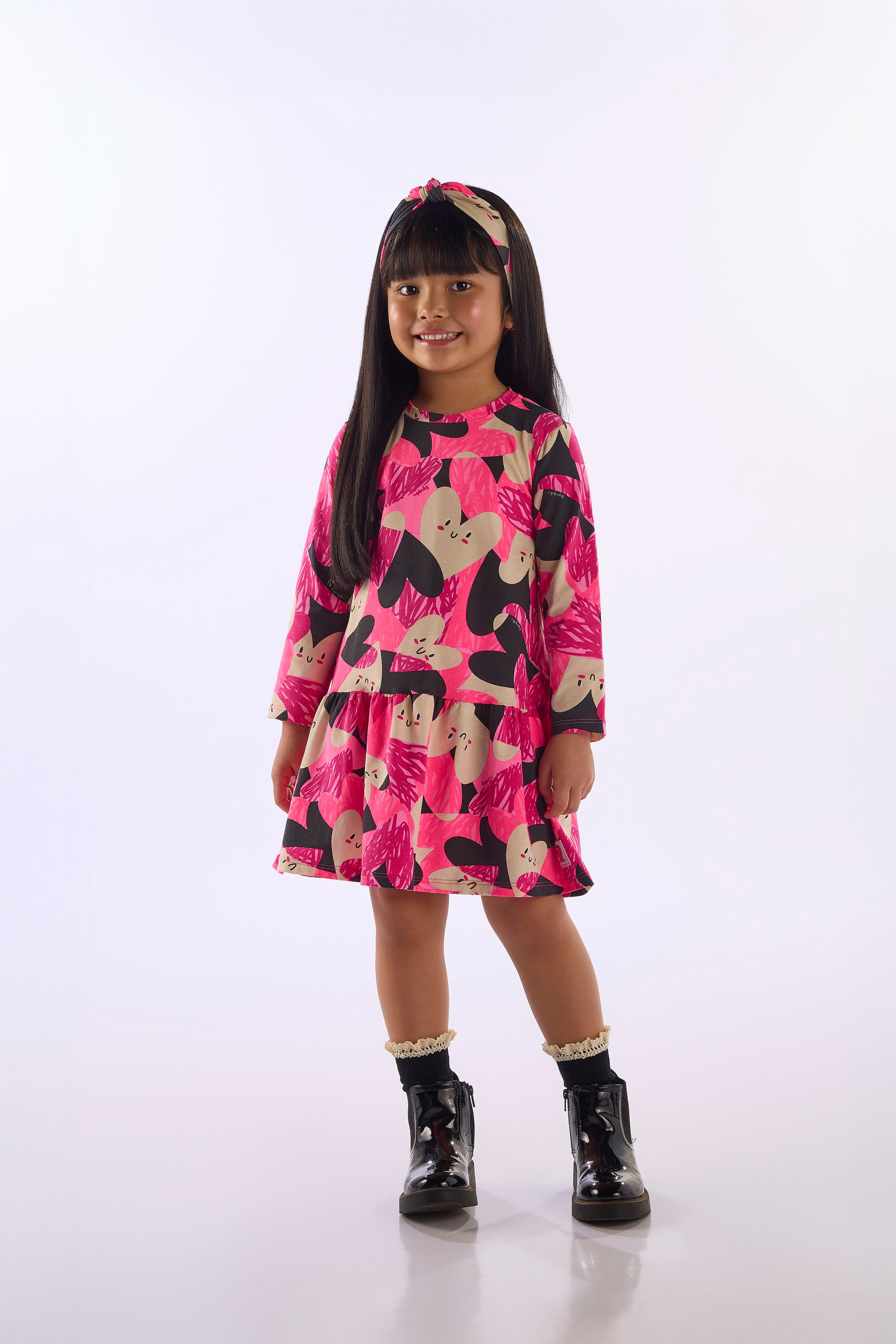Vestido Infantil Em Cotton Com Manga Longa (Rosa) Up Baby