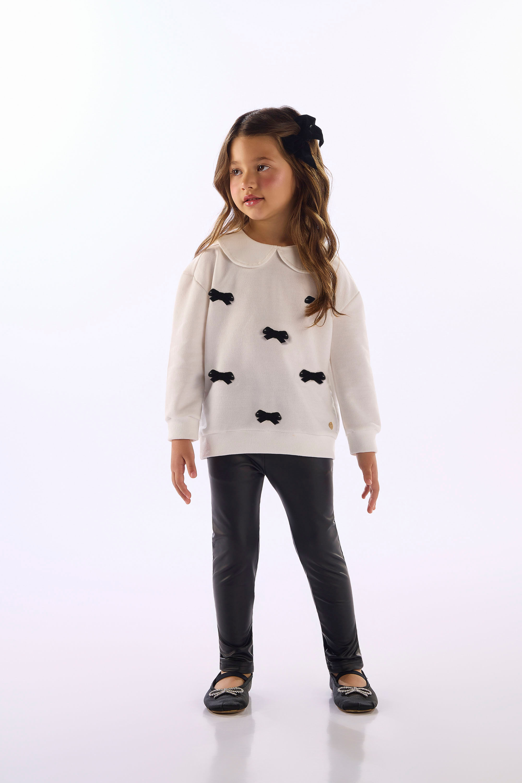 Blusa Infantil Menina Com Laços Pretos (Off White) Up Baby