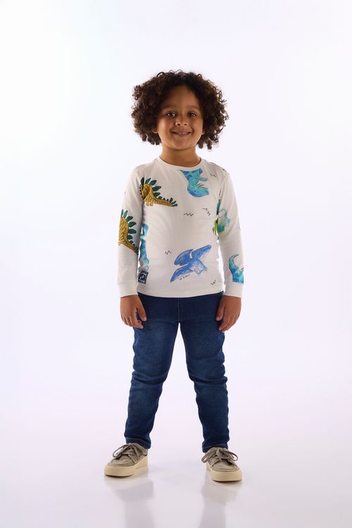Camiseta Manga Longa Infantil Mundo Dino (Off White) Up Baby