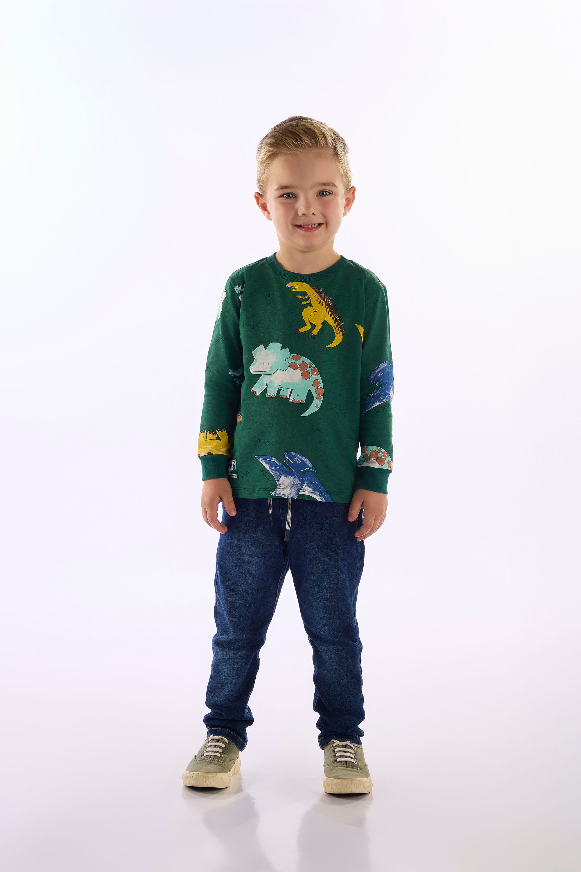 Camiseta Manga Longa Infantil Mundo Dino (Verde) Up Baby