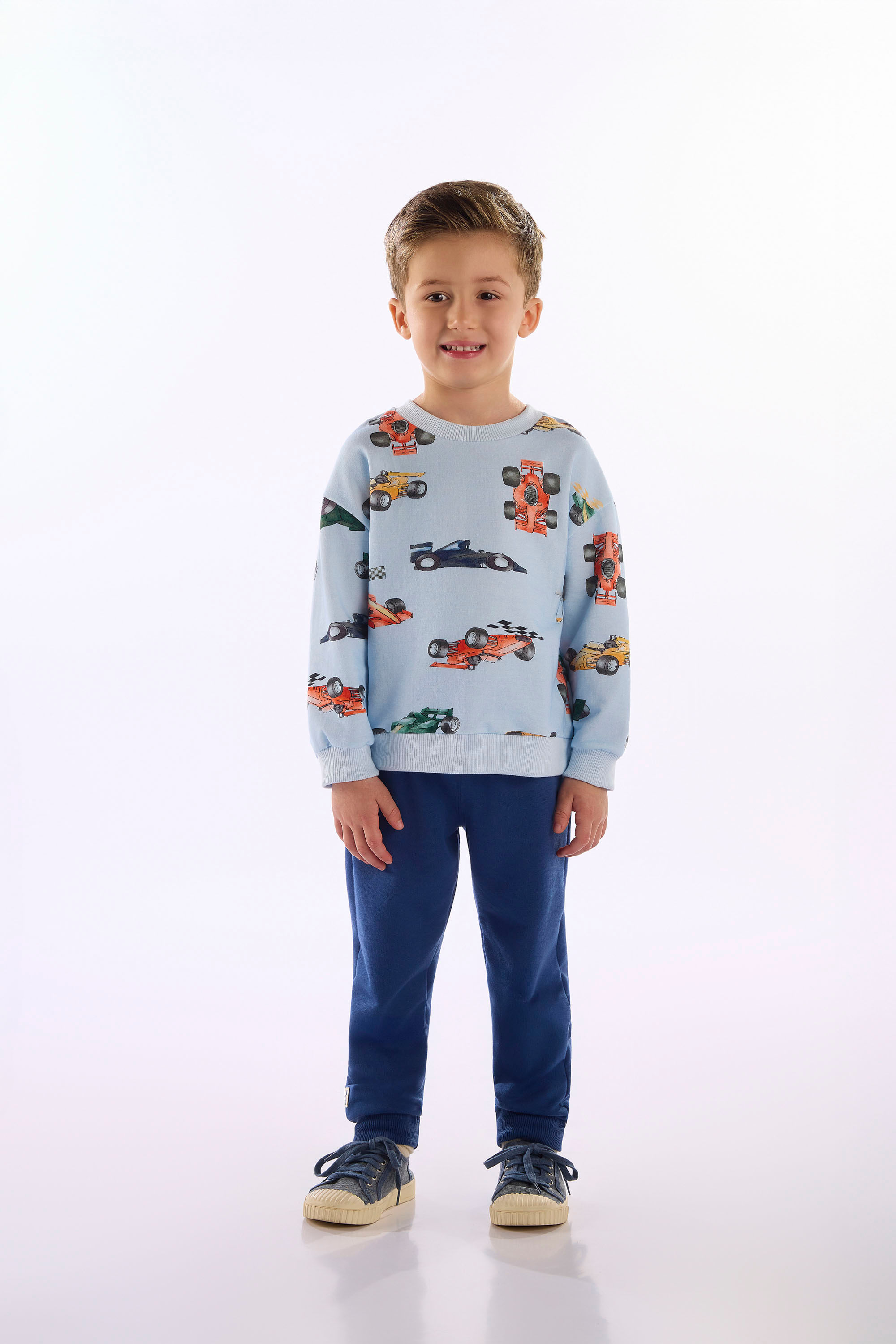Conjunto Infantil Masculino Carros Com Blusão E Calça (Azul) Up Baby