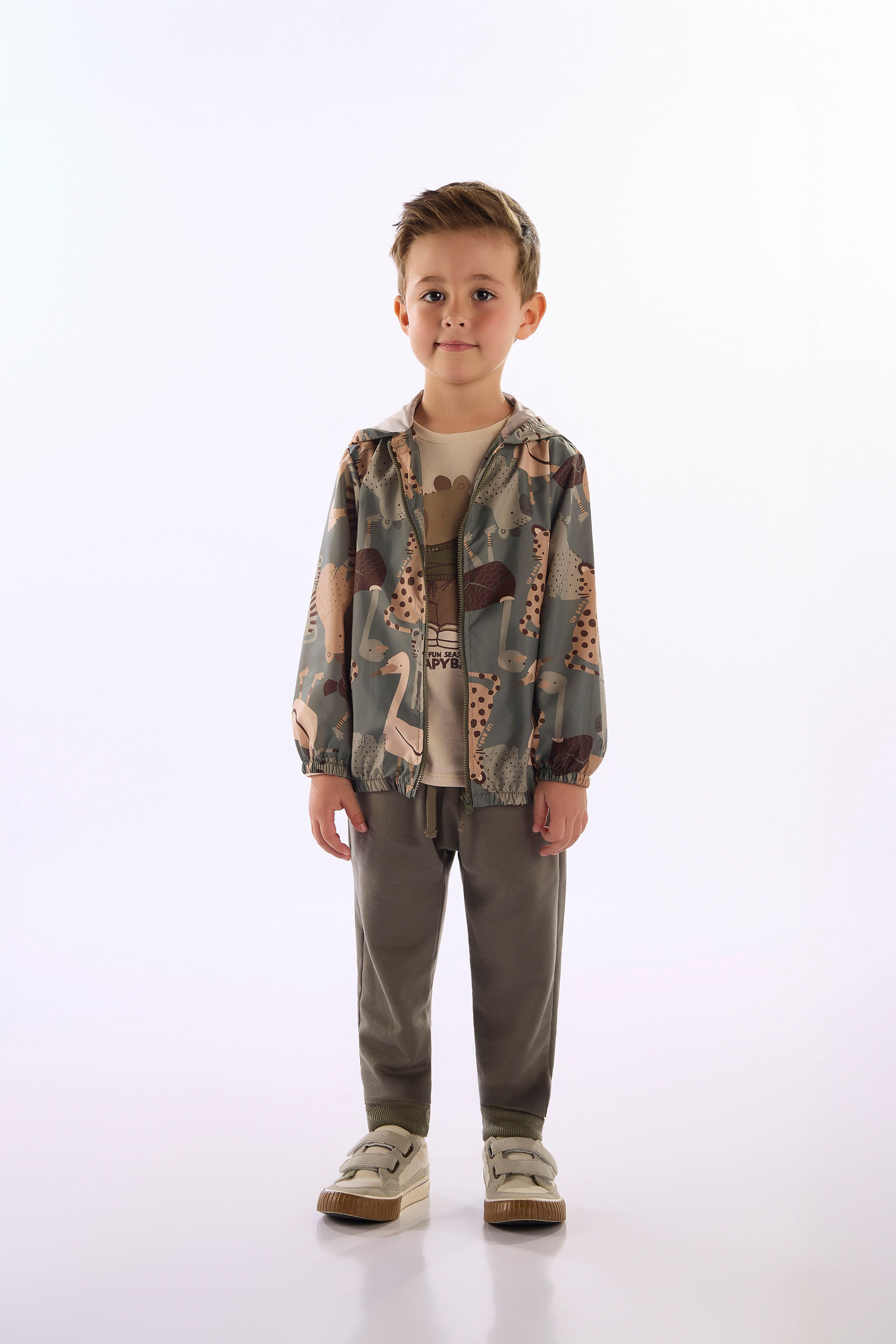 Jaqueta Corta-Vento Infantil Sublimada Animais (Verde) Up Baby