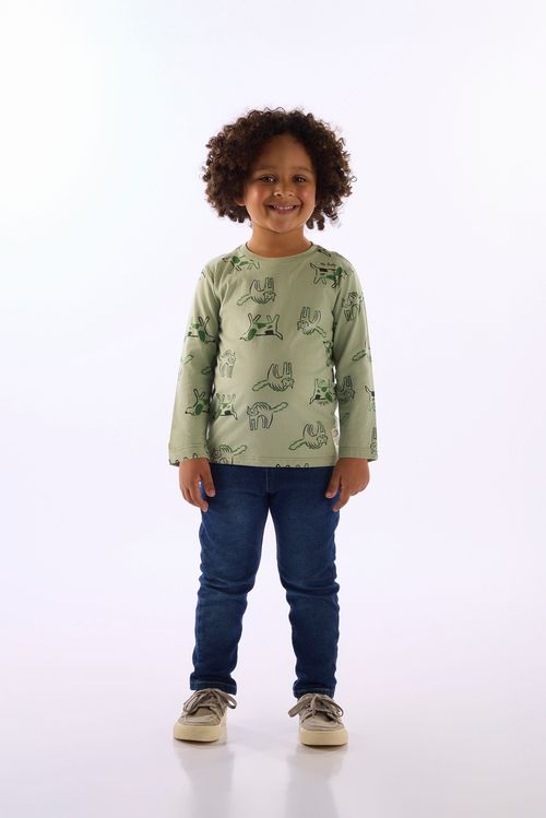 Camiseta Infantil De Manga Longa Puppy Fun (Verde) Up Baby