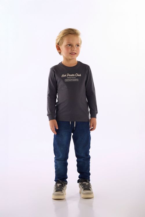 Camiseta Em Algodão Infantil Hot Pasta Club (Cinza Escuro) Up Baby