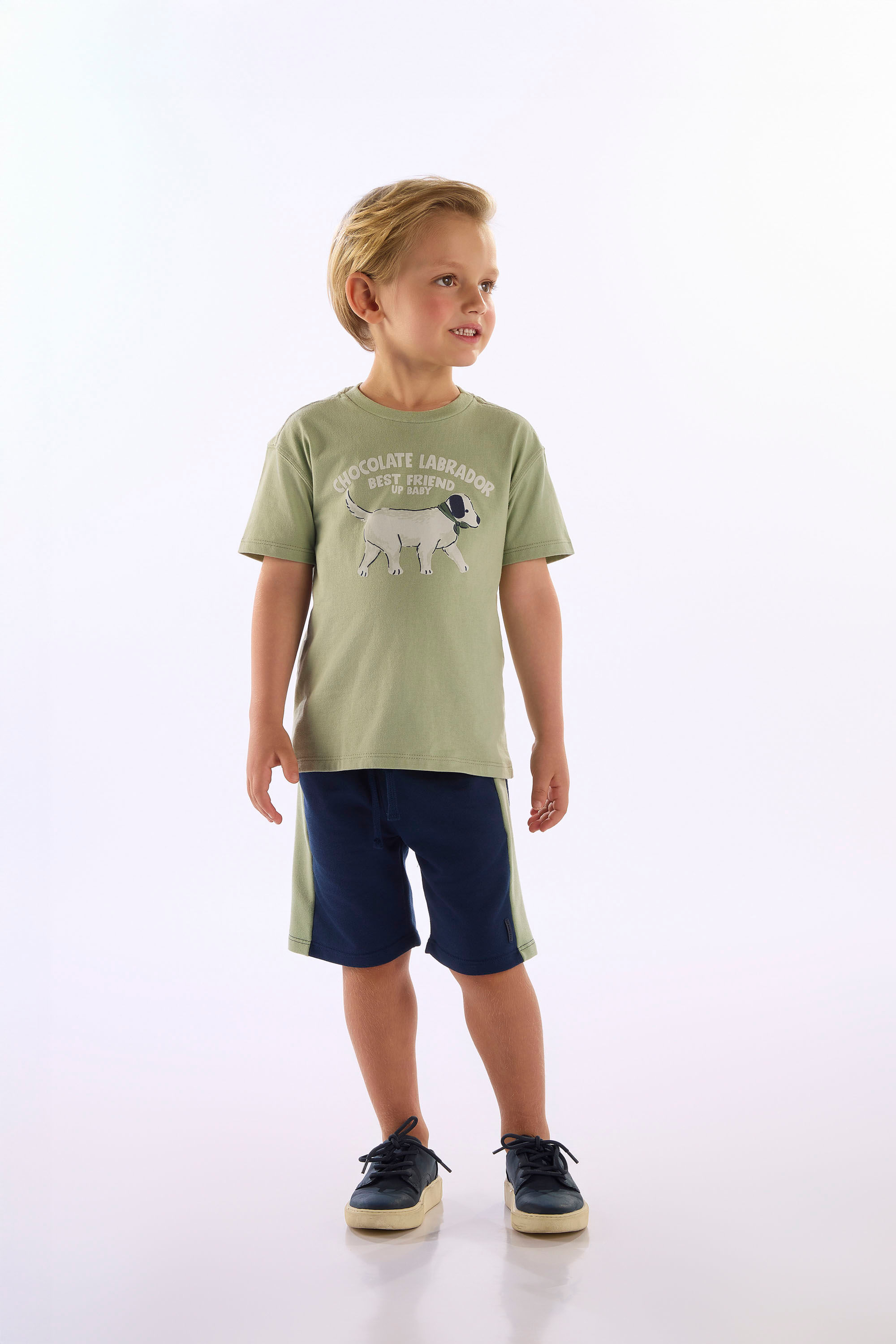 Conjunto Infantil Masculino Com Camiseta Labrador E Bermuda (Verde) Up Baby