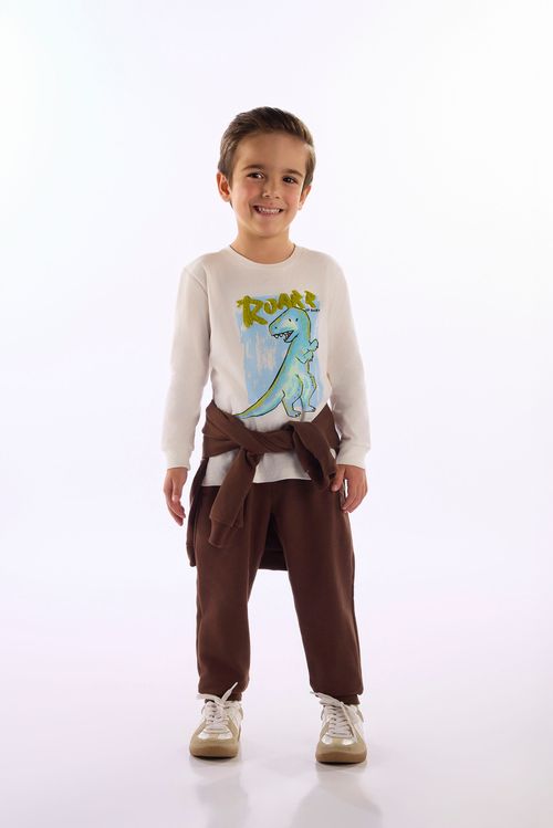 Camiseta Infantil Manga Longa Dinossauro Roar (Off White) Up Baby
