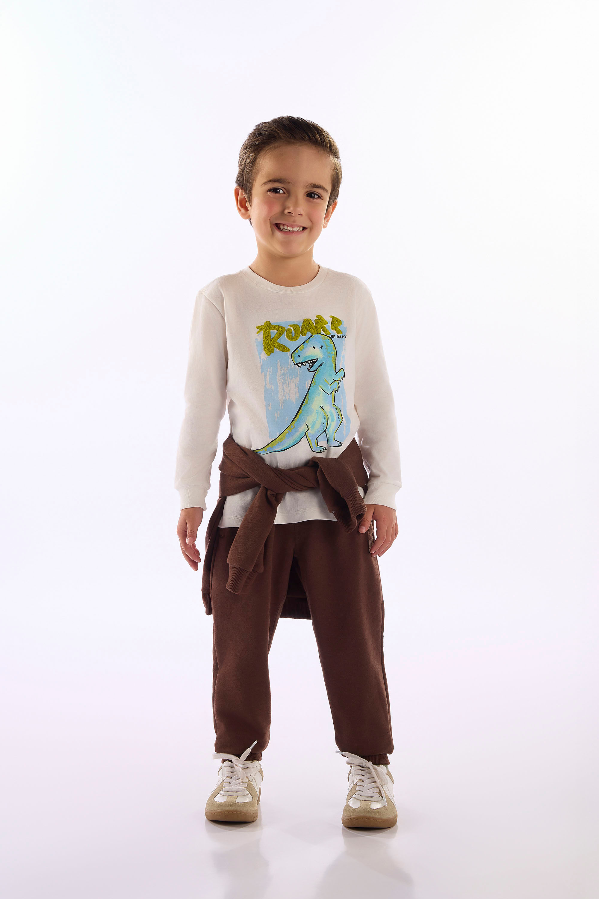 Camiseta Infantil Manga Longa Dinossauro Roar (Off White) Up Baby