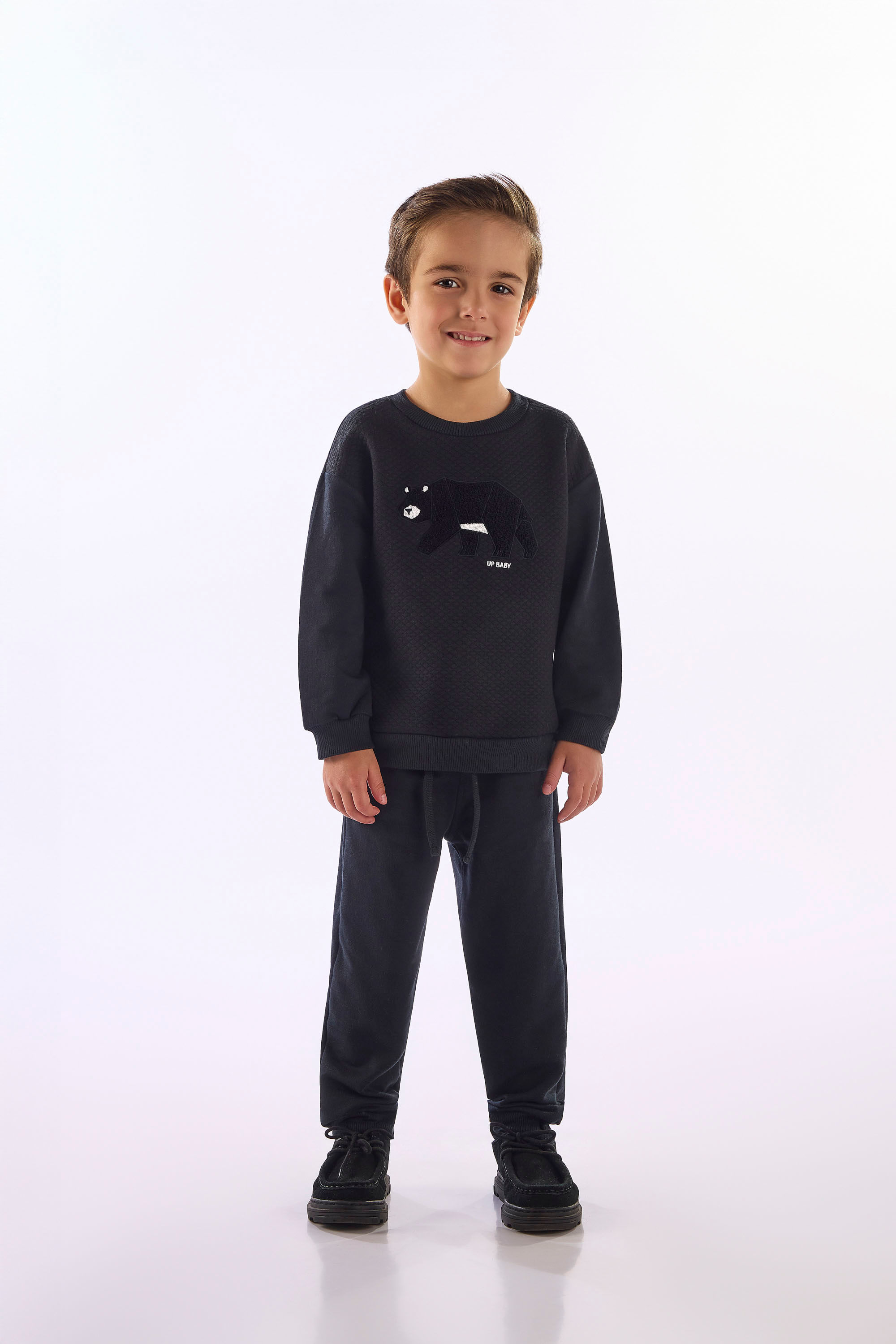 Conjunto Infantil Urso Em Moletom E Matelassê (Preto) Up Baby