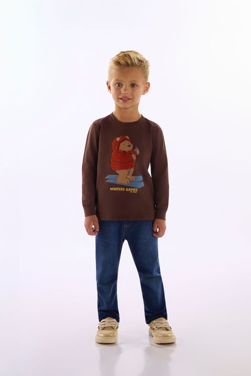 Camiseta Infantil Manga Longa Em Meia Malha Winter Games (Marrom) Up Baby