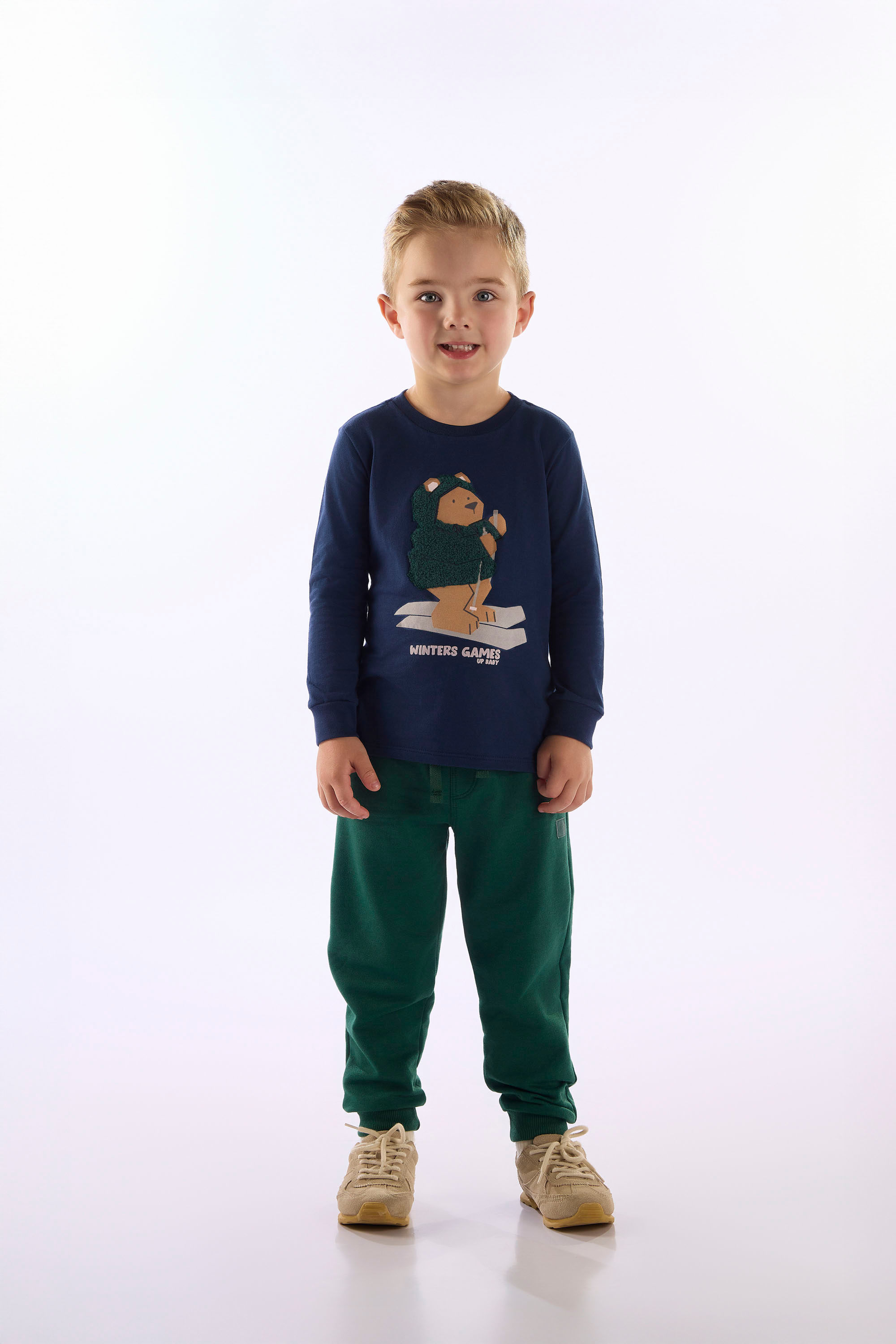 Camiseta Infantil Manga Longa Em Meia Malha Winter Games (Azul Marinho) Up Baby