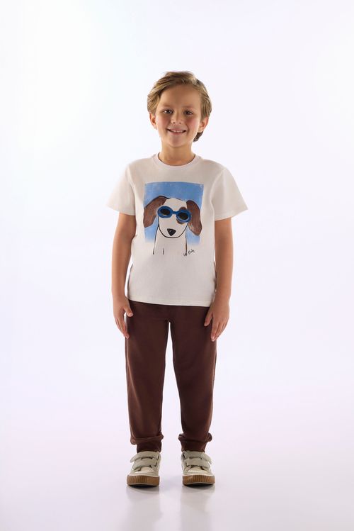 Camiseta Infantil Em Algodão Cool Puppy (Off White) Up Baby