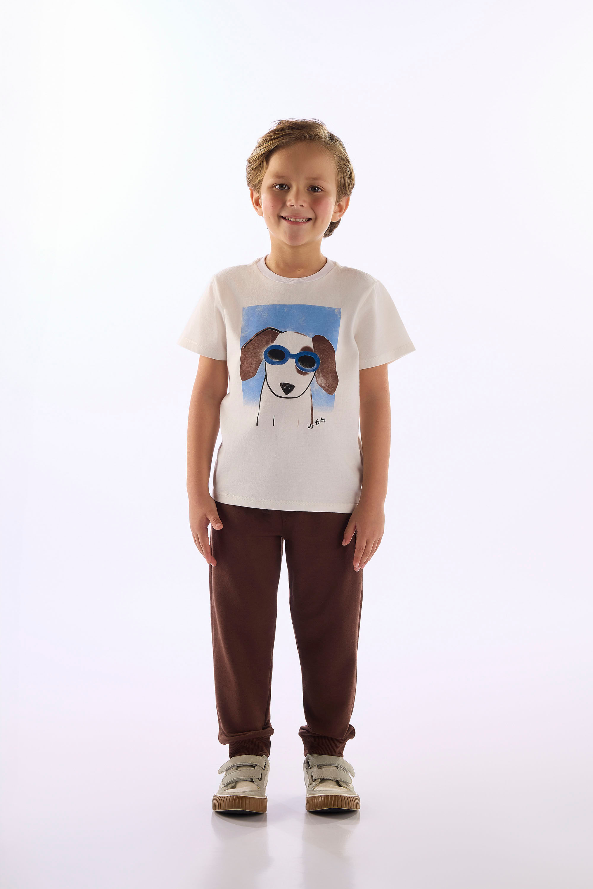 Camiseta Infantil Em Algodão Cool Puppy (Off White) Up Baby
