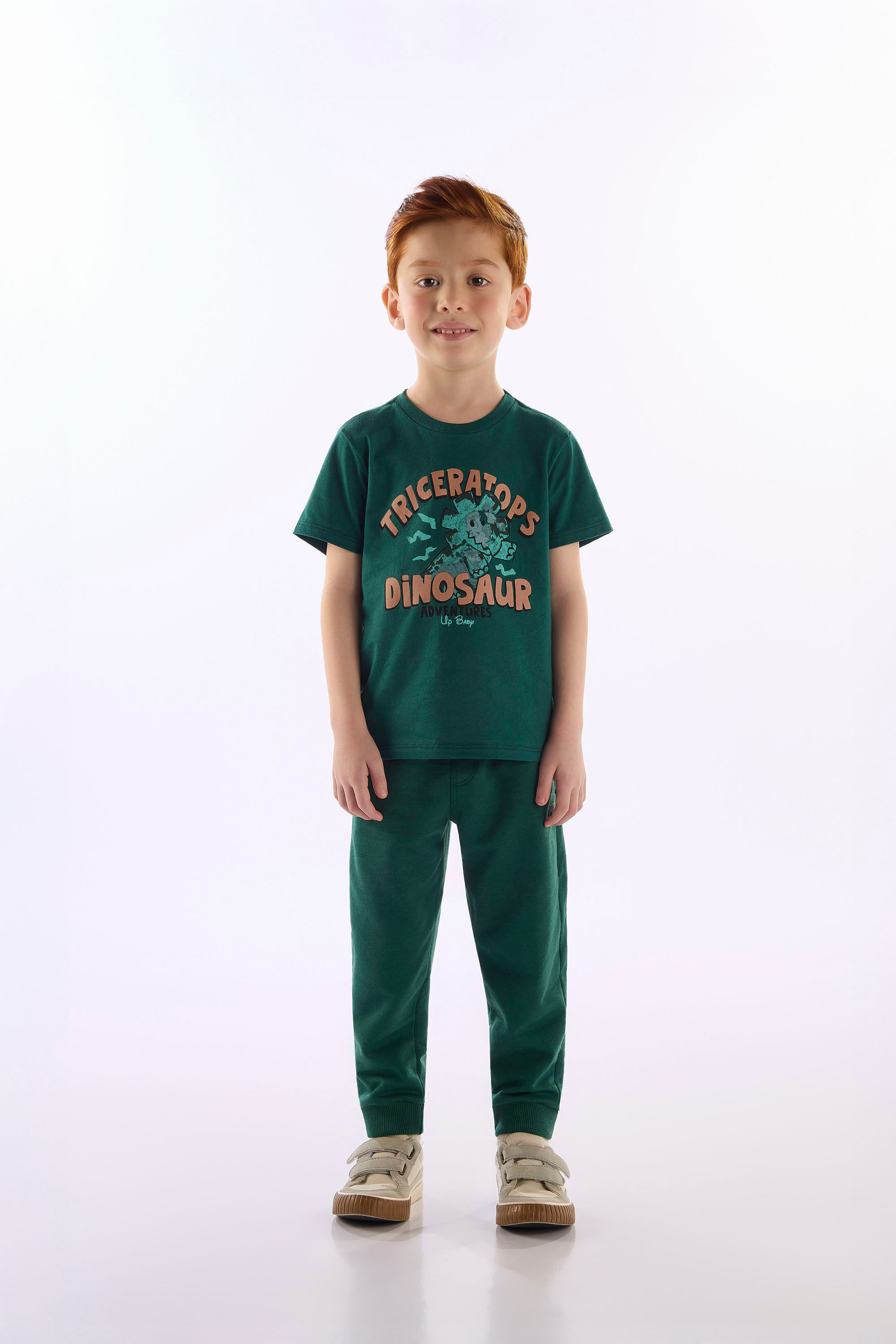 Camiseta Infantil Triceratops Dinosaur Em Algodão (Verde) Up Baby