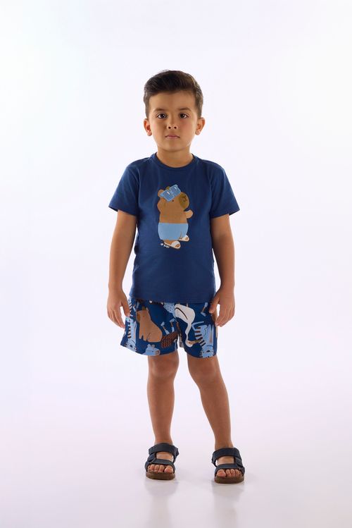 Conjunto Infantil Tropical Camiseta E Short Sublimado (Azul Marinho) Up Baby
