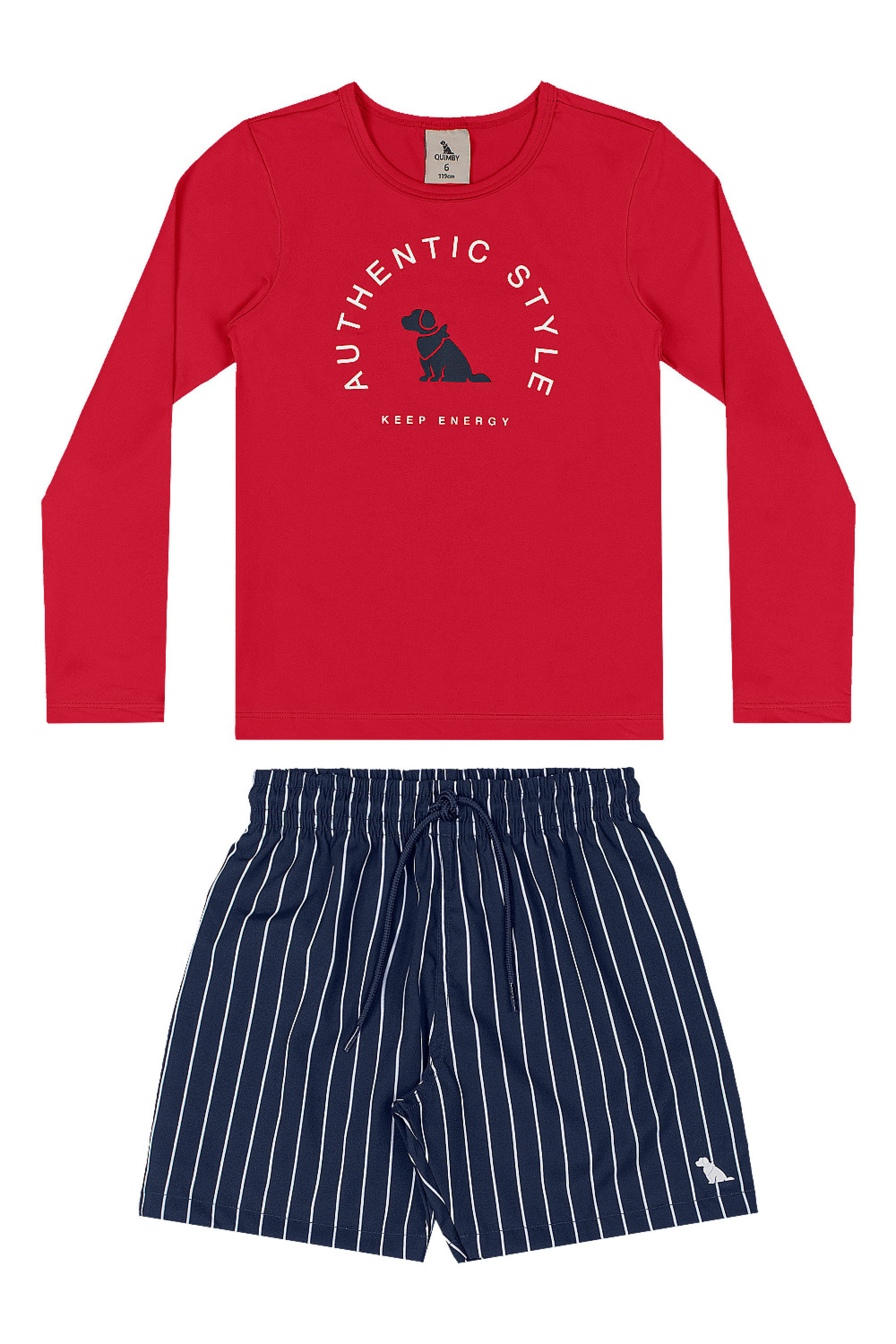 Conjunto Moda Praia Camiseta FPS 50+ e Bermuda em Microfibra (Vermelho) Quimby
