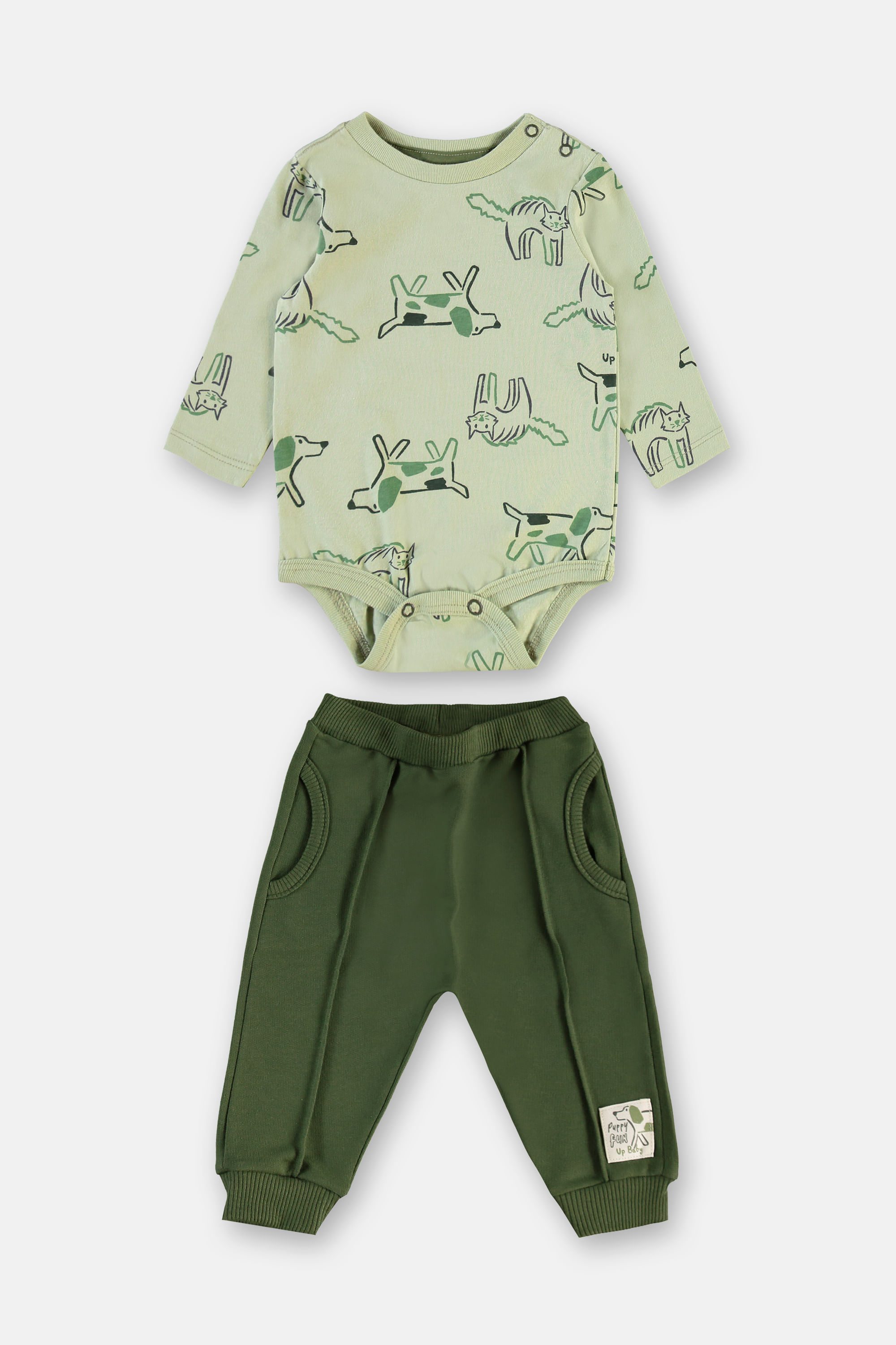 Conjunto Para Bebê Menino Com Body Estampado E Calça (Verde) Up Baby